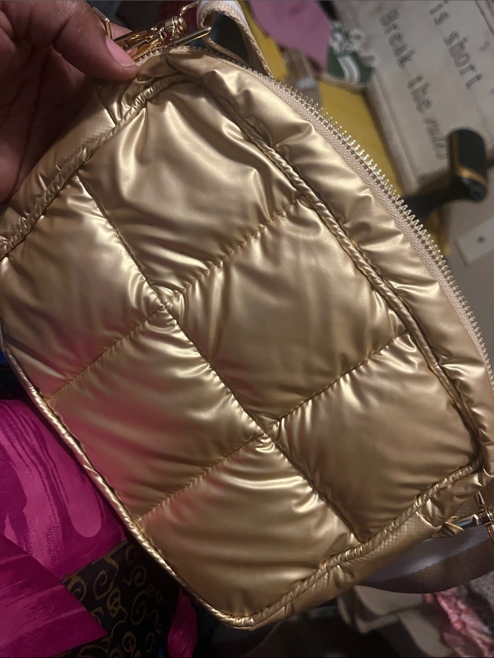 Gold Quilted Puffer Crossbody Bag